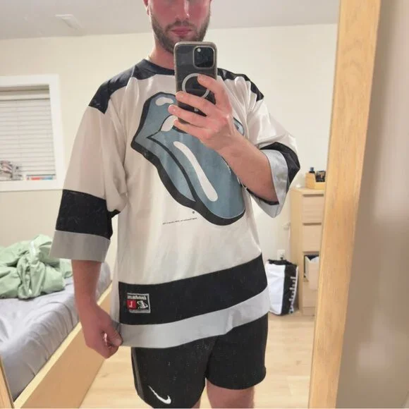 Vintage 90s Rolling Stones Logo Athletic Men's Sz Large Oversized Hockey Jersey